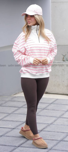 بلوز دورس زنانه راه راه نیم زیپ