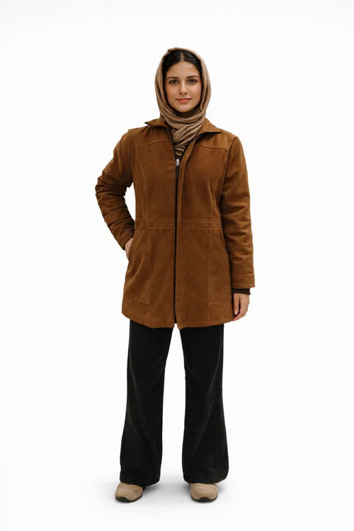 کاپشن زنانه مخمل کبریتی ریز داخل خز