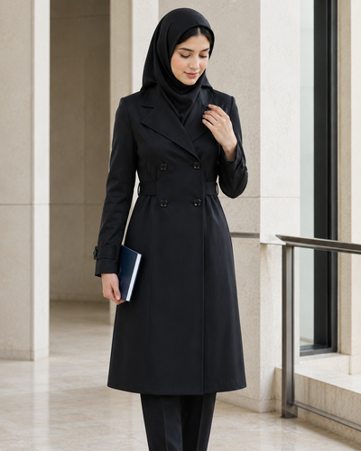 مانتو بلند دانشجویی یقه انگلیسی کمری کش/نخی ، خنک