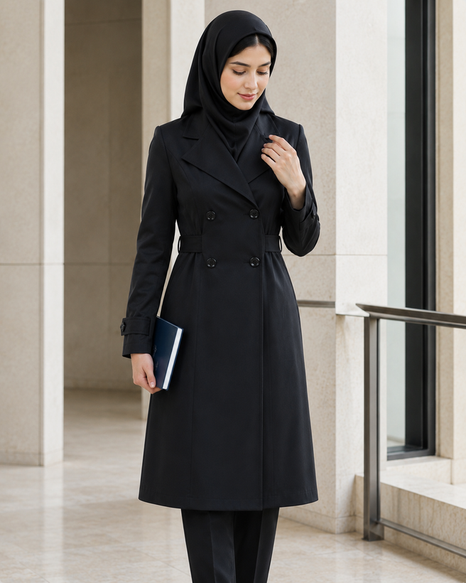 مانتو بلند دانشجویی یقه انگلیسی کمری کش/نخی ، خنک