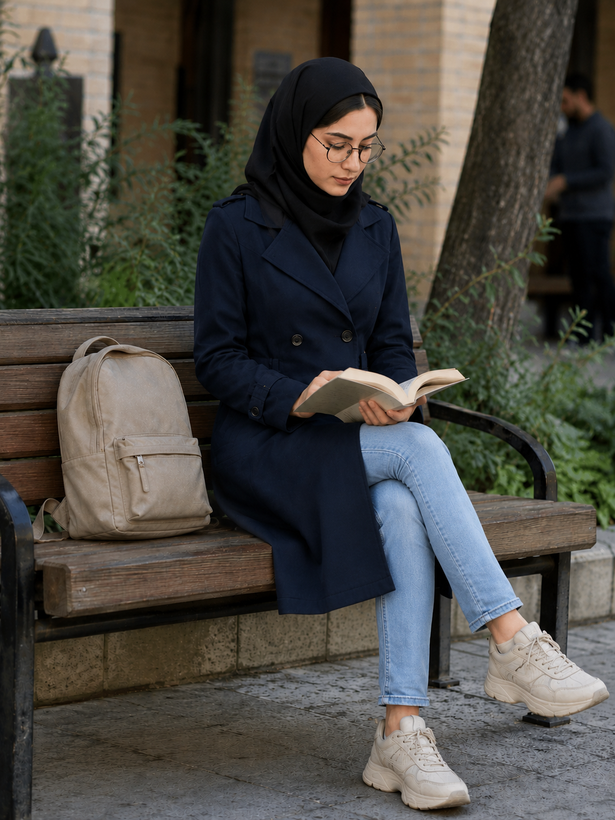 مانتو بلند دانشجویی یقه انگلیسی کمری کش/نخی ، خنک